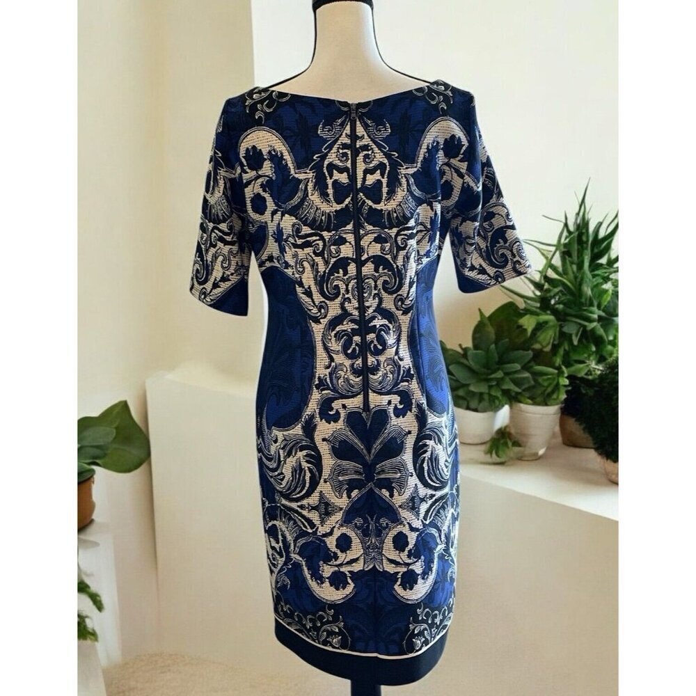 J Taylor Womens Paisley Sheath Dress Size 10 Blue White Print Zipper - Picture 10 of 16